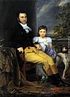 Joseph-Denis Odevaere Portrait of a Prominent Gentleman with his Daughter and Hunting Dog painting